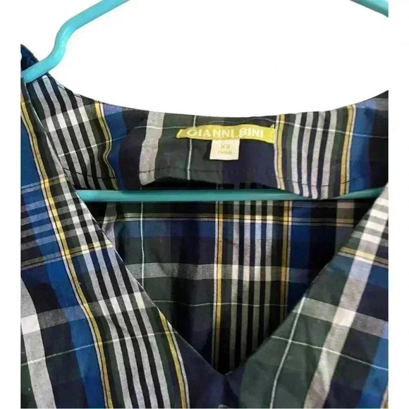 GIANNI BINI Serena Blouse Blue Checkered Bell Sleeves Sz XS NEW - Picture 6 of 8